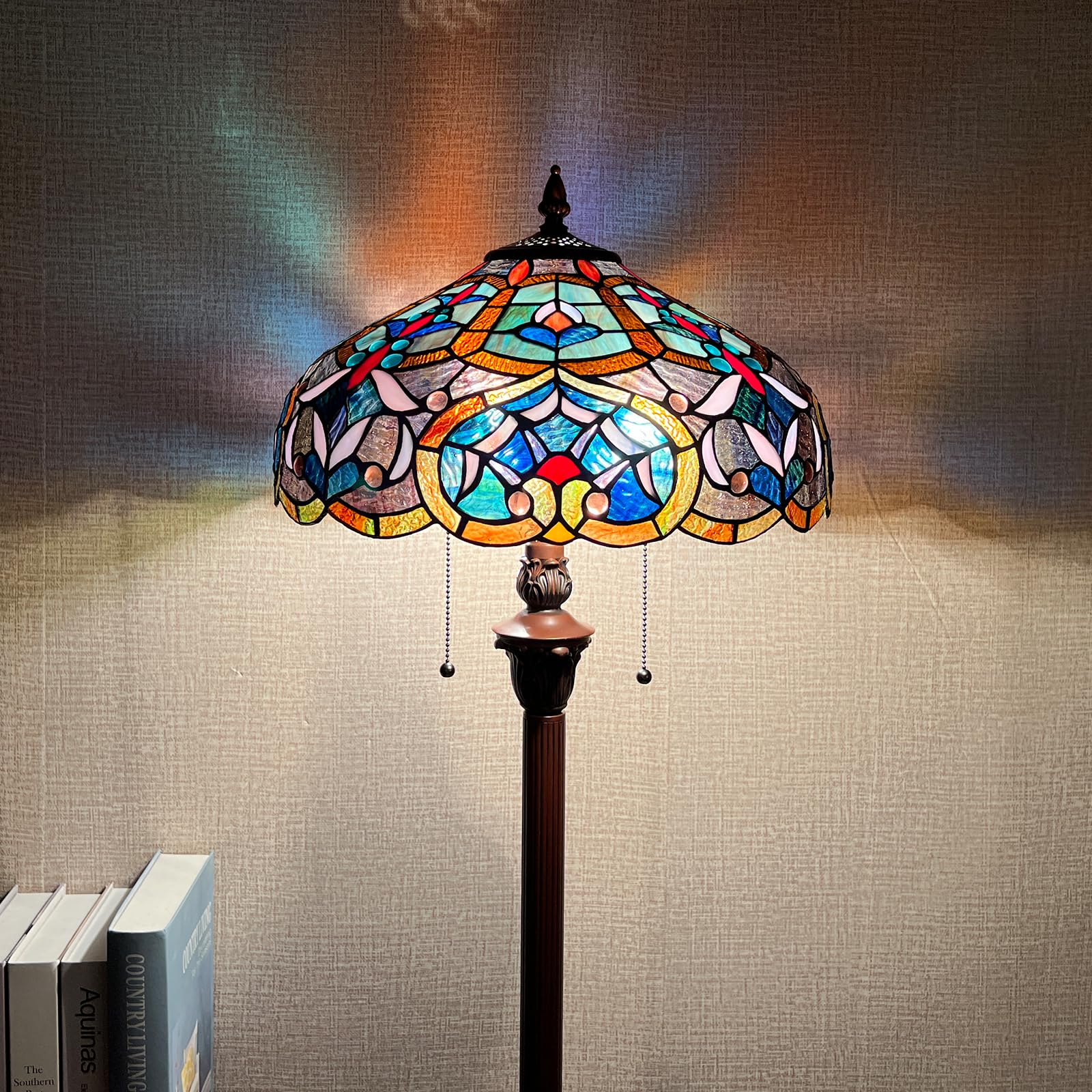 Condition photo showing New/Like New for capulina tiffany lamp stained glass floor lamp 2-light 16x16x63 inches antique art flower tiffany st