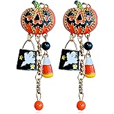 JIMARIN Thanksgiving Day Pumpkin Lever Back Earrings for Women Funny Cute 14k Gold 3D Orange Enamel Metal Pumpkin Dangle Drop Earring Halloween Holiday Festive