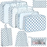 8 Set Packing Cubes for Travel, Luggage Packing Organizers Accessories Large Toiletries Bag for Clothes Shoes Cosmetics (Blue Checkered)