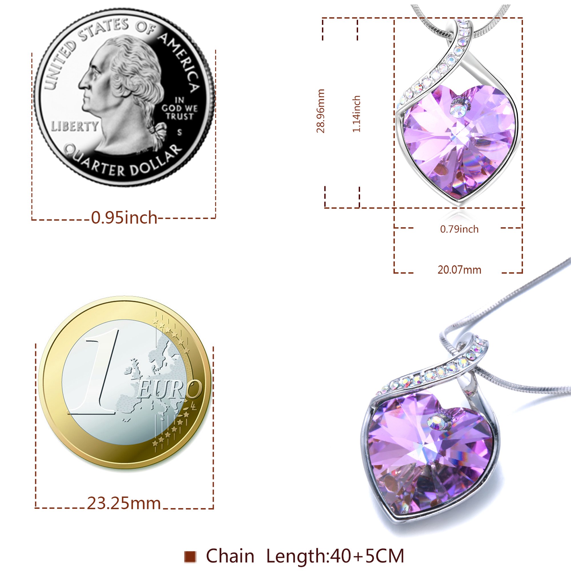 Angelady Lila Klassische Damen Frauen Herz Anhänger Halskette Kette Geschenk für Damen Frauen Mädchen Frau Mutter Freundin, Kristall von Swarovski (Lila)