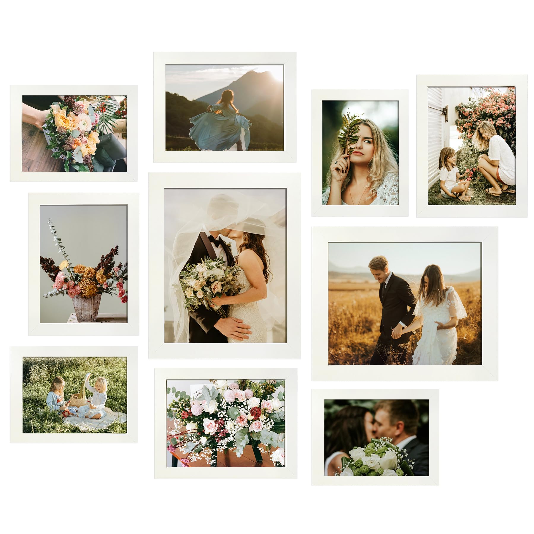 Photo 1 of LUCKYLIFE Picture Frame Set 10-Pack, Gallery Wall Frame Collage with 8x10 5x7 4x6 Frames in White Finishes