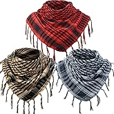 SATINIOR 3 Pcs Shemagh Scarf Men Keffiyeh Scarf Arab Scarves Unisex Plaid Turban with Tassels for Men Women Winter Outdoor