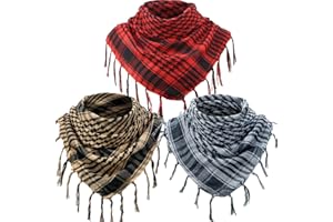 SATINIOR 3 Pcs Shemagh Keffiyeh Head Neck Scarf Turban Unisex Plaid Arab Scarf with Tassel for Outdoor Camping Accessory