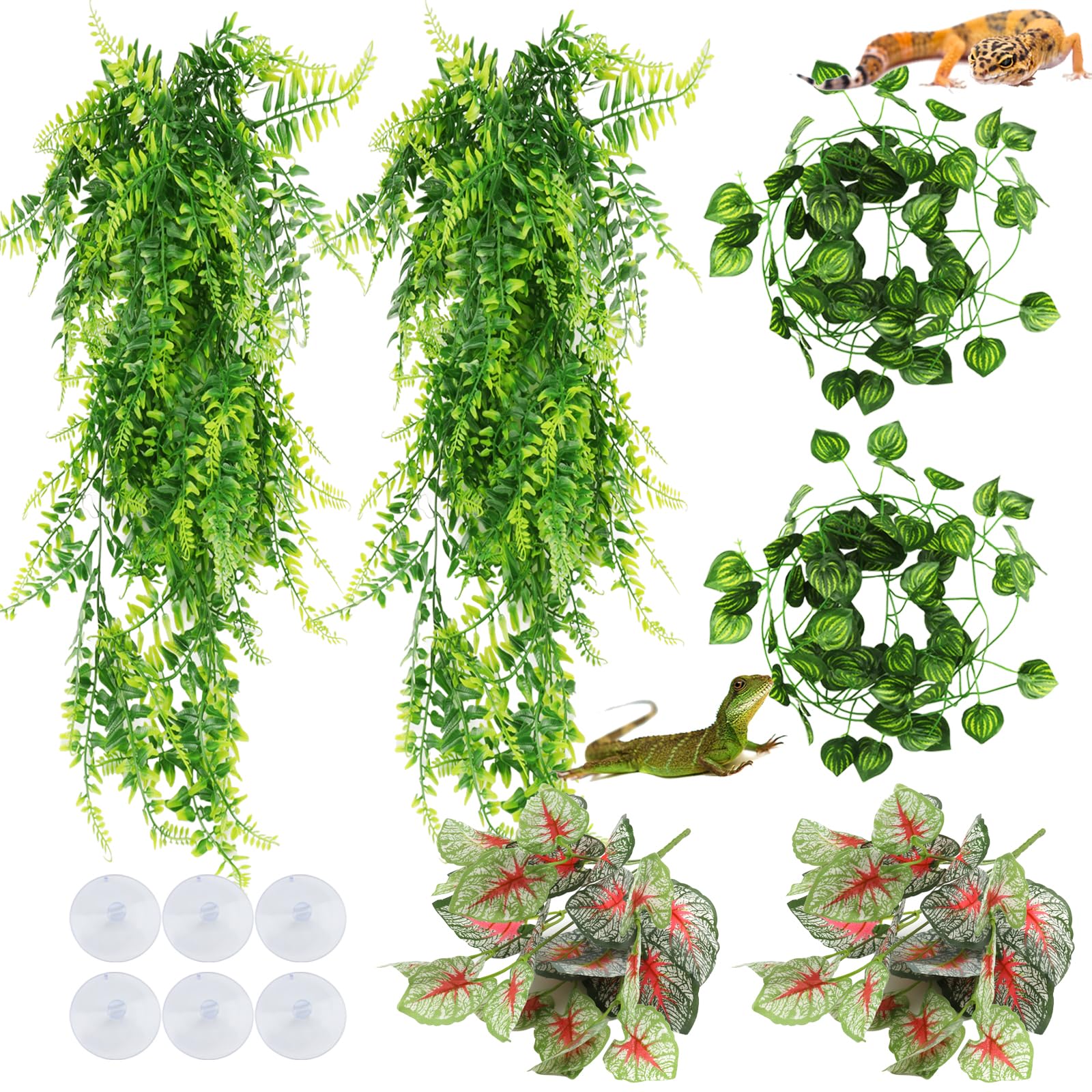 QUOZUO Hanging Plant Terrarium Accessories Artificial Plant Hanging Plants Reptiles Terrarium Climbing Vines Leaves Chameleon Terrarium Decoration for Lizards, Snakes, Iguana