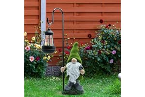 REYISO 12IN Garden Gnomes Outdoor Statues,Whimsical Christmas Decorations Outdoor Decor Solar Statues,Garden Statue with Solar Lights Patio Lawn Home Decor,Gardening Gnome Gifts for Women or Birthdays