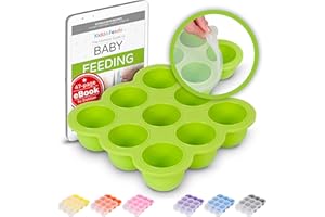 Kiddo Feedo Baby Food Freezer Tray with Silicone Clip-On Lid - Free E-Book by Award-Winning Author/Dietitian - Green