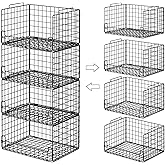 Astrorhine 4-Tier Stackable Closet Organizers and Storage Basket - Foldable Closet Shelf Organizer System, Sturdy Metal Space