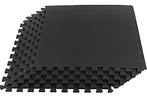 EVA Foam Mat Tiles 6-Pack - 24 SQ FT of Interlocking Padding for Garage, Playroom, or Gym Flooring - Workout Mat or Baby Playmat by Stalwart (Black)
