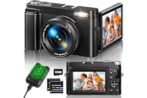 FLYFROST 4K Digital Camera for Photography, 48MP Auto-Focus Vlogging Camera for YouTube, 16X Digital Zoom Compact Camera with 3" 180° Flip Screen/Anti Shake/Flash, 32G SD Card, 2 Batteries & Battery Charger