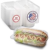 MT Products Plastic Hot Dog Container - 6.5" x 2.75" x 2.6" - Take Out Containers with Hinged Lid for Salads, Desserts, Sandwiches, and Cookies (Pack of 30) - Made in USA