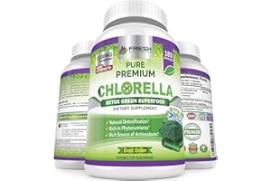 FRESH HEALTHCARE Premium Chlorella Supplement, 1200mg Pure Vegan Powder Capsules, 180 Chlorophyll and CFG Pills, Natural Detox Superfood, Naturally Contains B Vitamins and Minerals