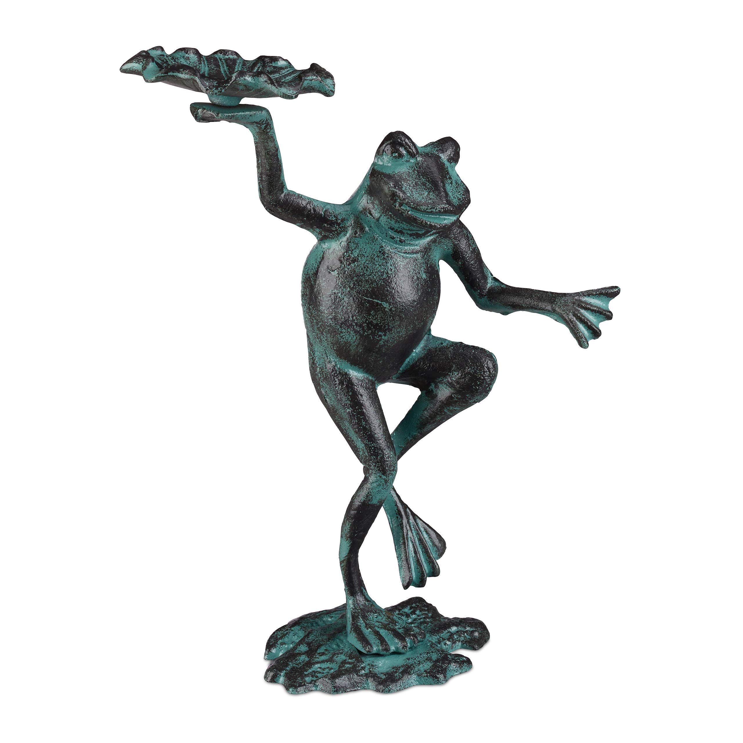Relaxdays Garden Frog Figurine, Weatherproof, In- & Outdoor Toad, For Balcony, Pond, Cast Iron, Size M, Green
