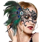 Zinniday Halloween Masquerade Masks for Women - 2026 Peacock Feather Lace Mask 1920s Venetian Eyemask for Party