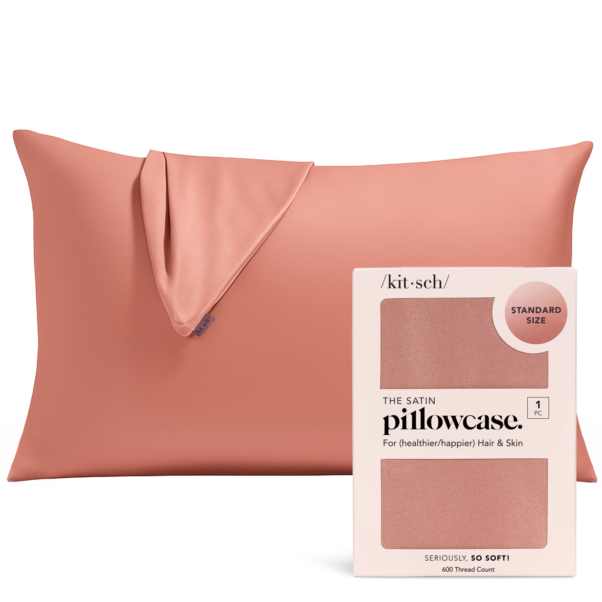 Kitsch Satin Pillowcase for Hair & Skin - Softer Than Silk Pillowcase for Hair and Skin | Cooling Pillowcases with Zipper | Satin Pillow Case Cover | Pillow Cases Standard Queen (Terracotta, 1 Pack) — image 1