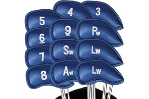 FINGER TEN Premium Synthetic Leather Stylish Iron & Wedge Golf Head Covers Value 12 Piece Set, Embroidered Labels & Fits Most Clubs Gift Set, Travel Protection Accessories