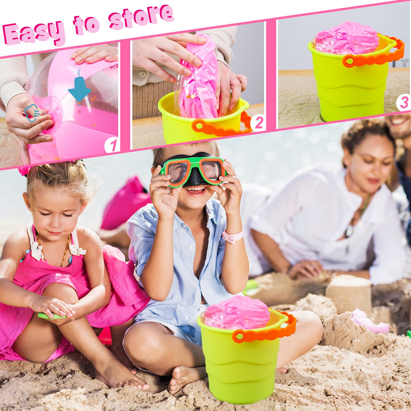 AMOR PRESENT 2PCS Inflatable Beach Balls, Glitter Beach Balls 16inch Pink Balls for Kids Toddlers Swimming Pool Party Summer