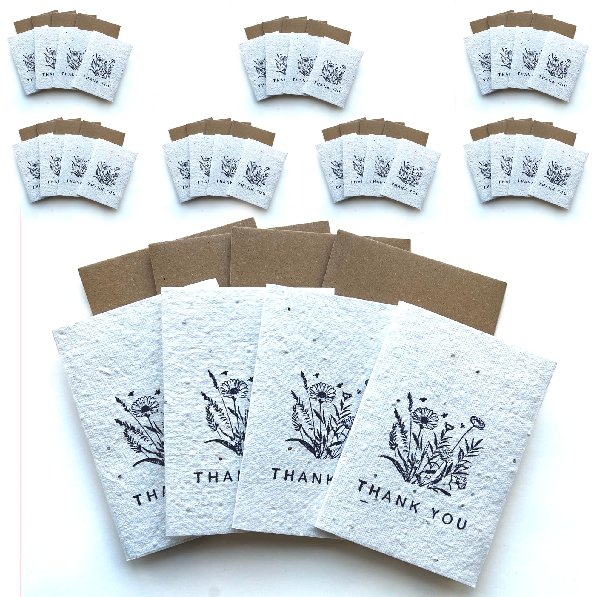 Small Plantable Seed Paper Thank You Cards - Handmade, Eco Friendly & Recycled Gratitude Notes/Giftcards for Teacher, Friend, Wedding etc - Biodegradable Pack of 32 A7 Mini Greeting Gifts