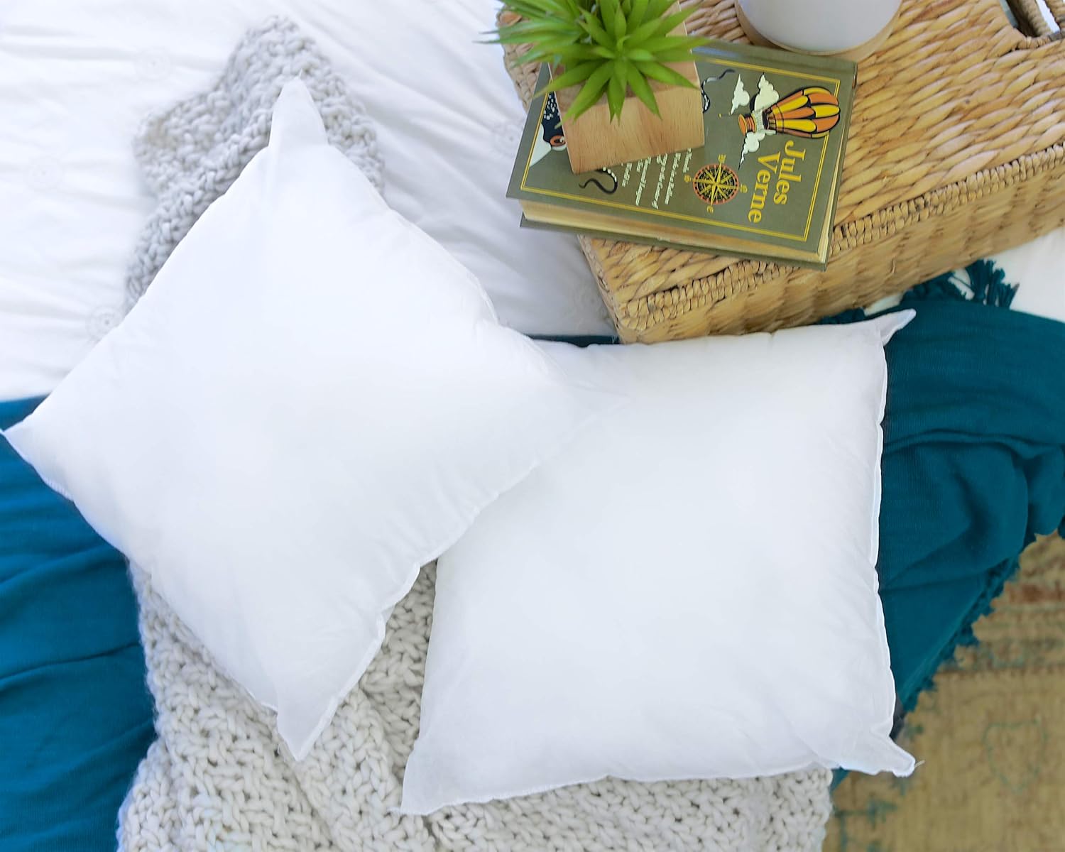 Foamily Set of 4-18 x 18 Premium Hypoallergenic Stuffer Pillow Inserts Sham Square Form Polyester, 18" L X 18" W, Standard/White: Home & Kitchen