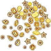 Shimmeroo 50 PCS Gold Sew on Rhinestones, Mixed Shapes Sew on Crystal Gems Mental Flatback with Gold Claw for Jewelry Crafts Clothes DIY Craft Shoes Dress Making