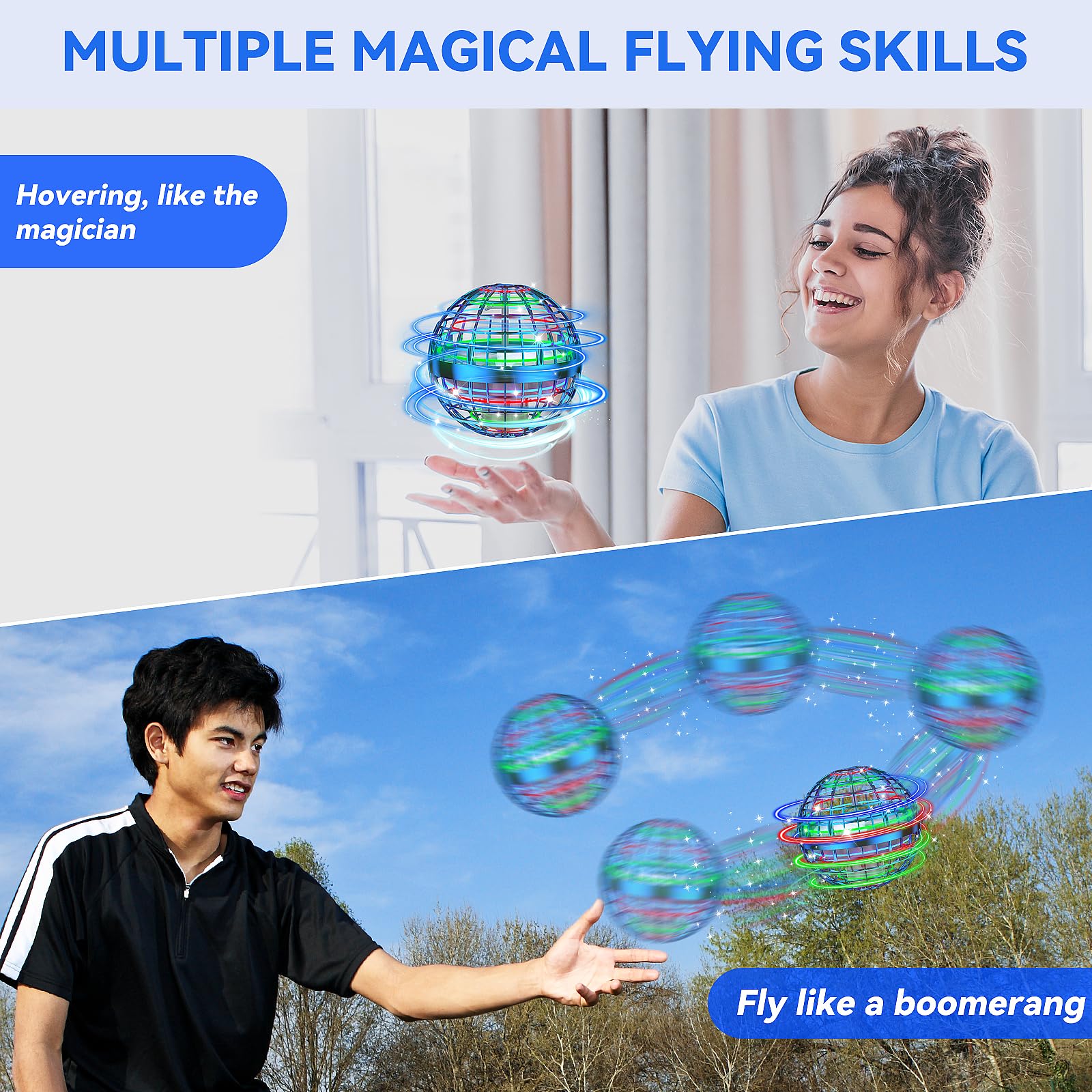 2025 AI Flying Orb Ball Toy, Cosmic Globe Boomerang Hover Ball Galactic Fidget Spinner, Cool Stuff Toys for 6 7 8 9 10 11 12+ Year Old Boys Girls Teens Indoor Outdoor Toys(Blue)
