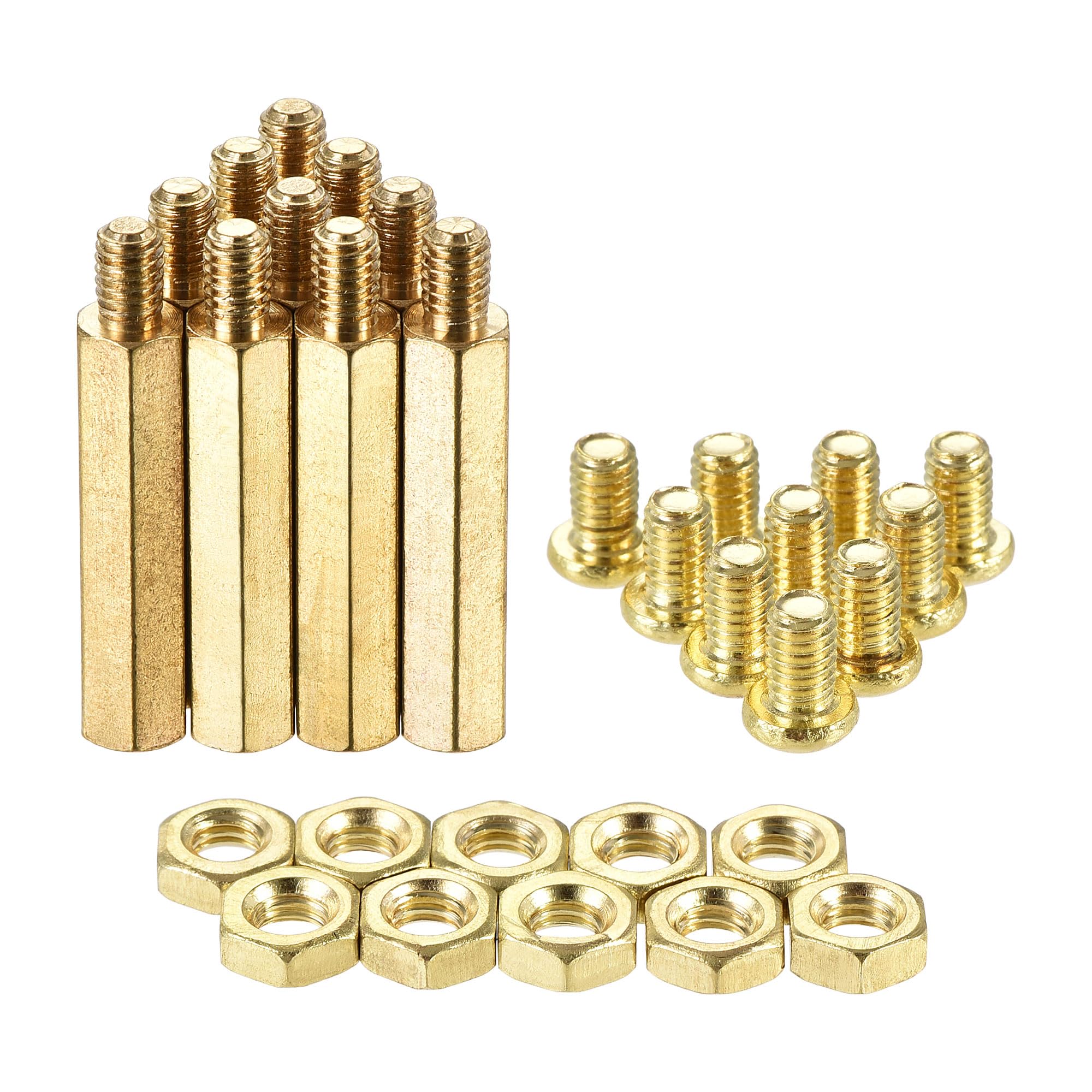 sourcing map M4 Hex Brass Standoff Spacer 26mm+6mm Male-Female Threaded Pillar Screw Nut Kit for PCB Motherboard Computer Circuit Board, 10 Sets — image 1