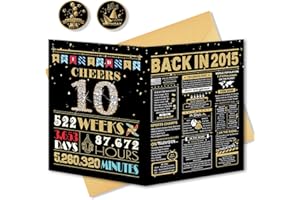 BGTCARDS 10th Birthday Card, 10th Birthday Decorations for Girl Boys, 10th Birthday Gifts for Daughter Son, Back in 2015 Birthday Card, Black Gold