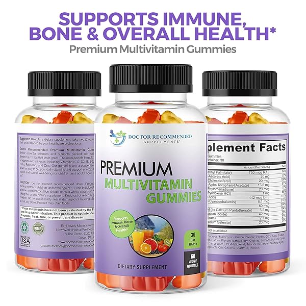 MULTIVITAMIN GUMMIES FOR ADULTS AND KIDS WITH VITAMIN A, C, D3, E, B6, B12, BIOTIN AND ZINC WITH NO HIGH FRUCTOSE CORN SYRUP, GLUTEN OR ARTIFICIAL SWEETENERS – 60 GUMMY VITAMINS, FULL 30-DAY SUPPLY