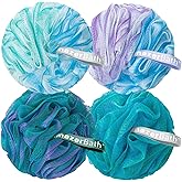 AmazerBath Charcoal Loofah Sponge, Shower Loofah 60g/PCS - Body Scrubber Loofa Set of 4 - Green, Purple & Blue, Bath Sponge for Men and Women