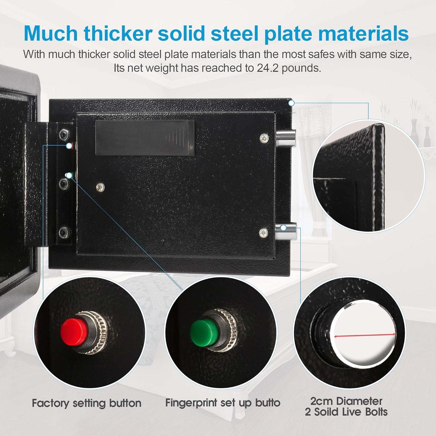 TIGERKING Fingerprint Safes Fingerprint Recognition System Lock Box Safes for Home, Hotel, Office - - 
