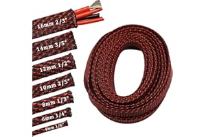 30ft PET Expandable Braided Sleeving Flexo Wire Cable Sleeve (2/3", Red&Black)