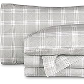 Bare Home Cotton Flannel Sheet Set Prints, 100% Cotton, Velvety Soft Heavyweight - Double Brushed for Softness & Comfort - Deep Pocket - Bed Sheet (Full, Checkered Plaid - Light Grey)