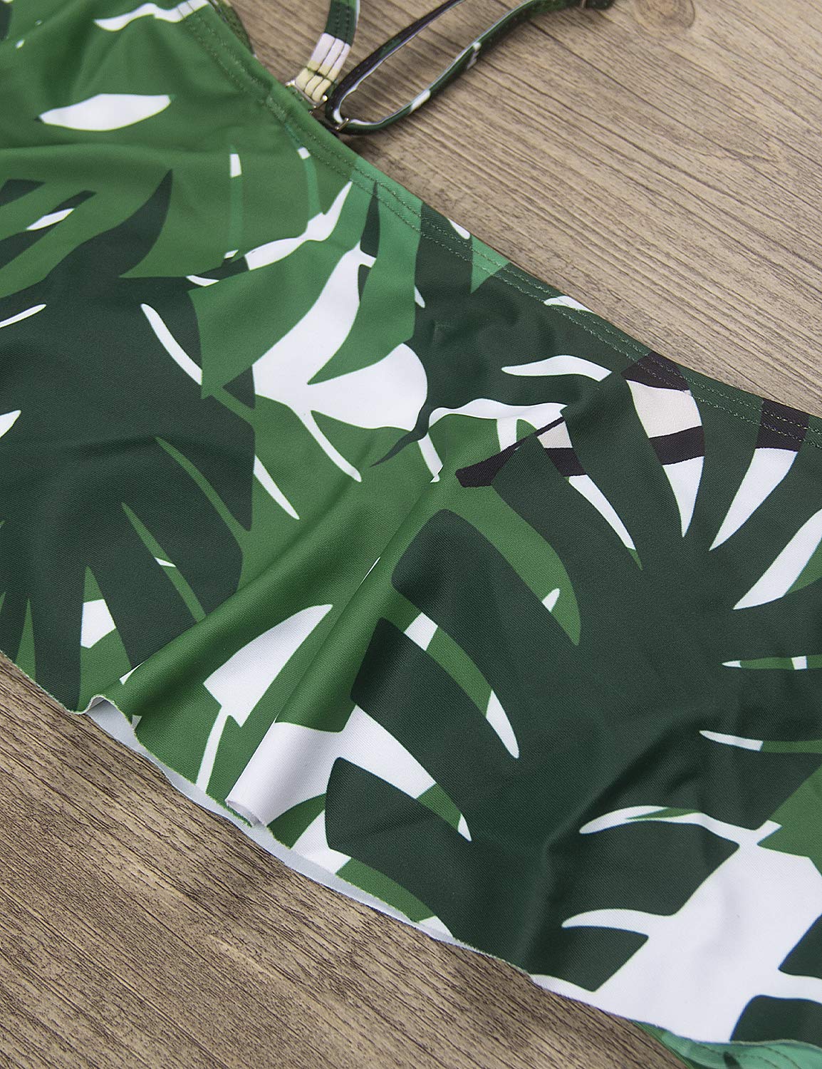 Blooming Jelly Womens Ruffle Bandeau Two Piece Swimwear Swimsiut High Waisted Bikini Sets for Women Green,M