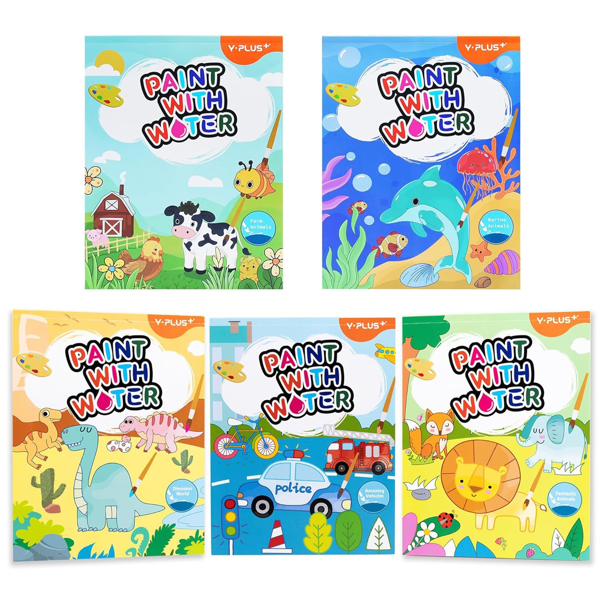 YPLUS Paint with Water Books for Toddlers, Watercolor Painting Paper for Kids Ages 1-3, 2-4, Art Craft Gift for Drawing with Brush (5 Themes)