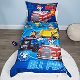 Paw Patrol Calling All Pups 4 Piece Toddler Bedding Set &ndash; Includes Comforter, Sheet Set &ndash; Fitted + Top Sheet + Reversible Pillowcase for Boys Bed, Blue