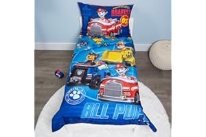 Paw Patrol Calling All Pups 4 Piece Toddler Bedding Set – Includes Comforter, Sheet Set – Fitted + Top Sheet + Reversible Pillowcase for Boys Bed, Blue