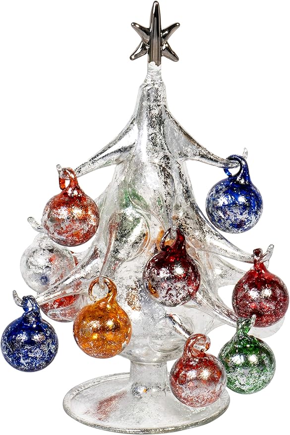 Immagini Vintage Natale.Amazon Com 20cm Argento Lucido Vintage Inspired Mini Glass Christmas Tree With 12 Removable Ornaments Buon Natale Series Home Kitchen