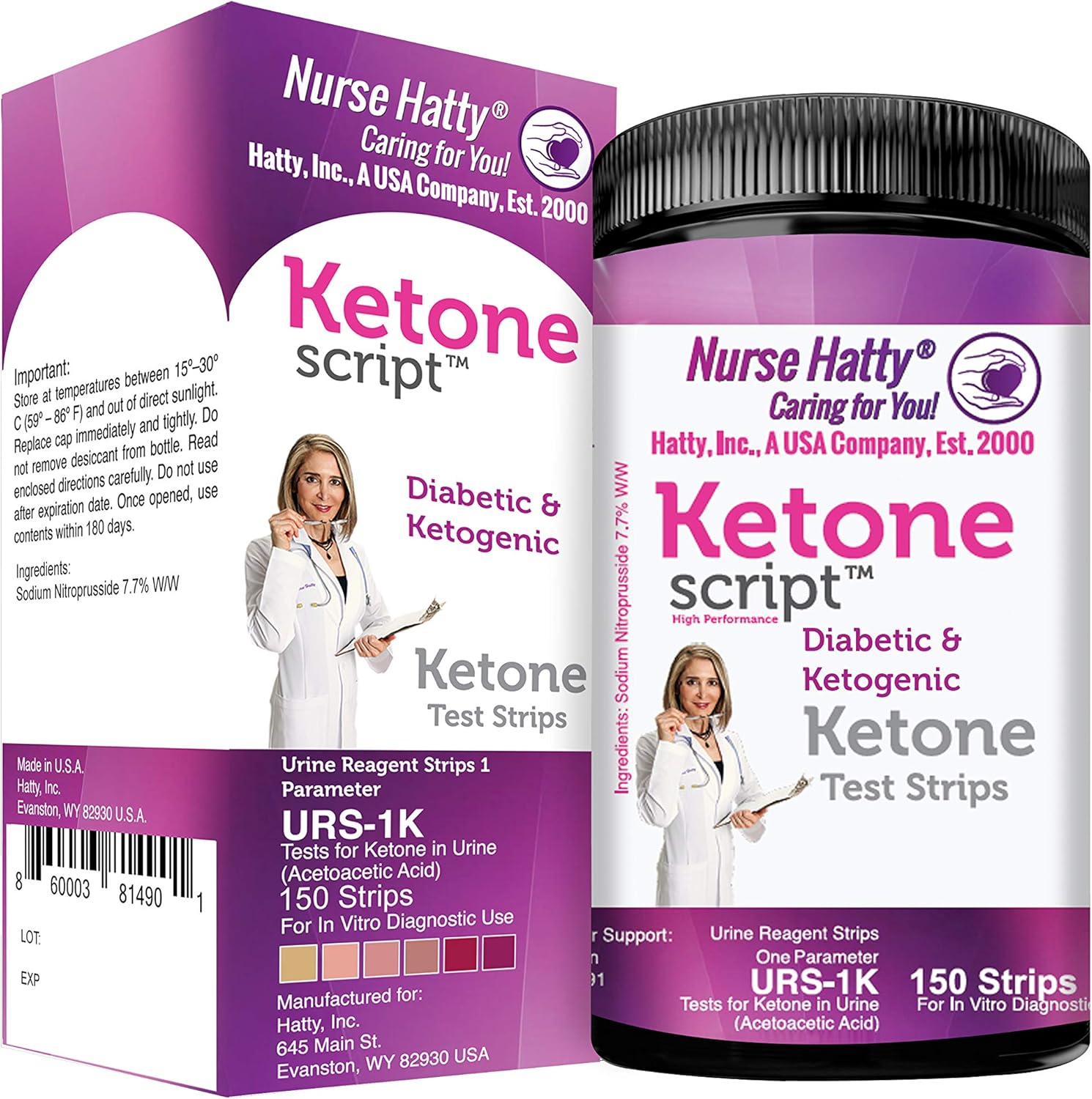 Nurse Hatty - Diabetic & Ketogenic Keto Strips – Fresh – USA-Made – High-Performance – Now Lasts 6 Months - 2-Year Shelf Life (150ct. Long Ketone Test Strips): Health & Personal Care