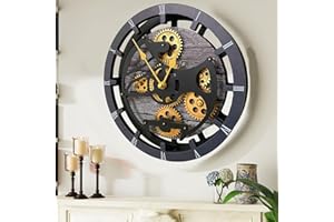 IMPROVINGLIFE The Gears Clock 16 inches Wall Clock with Real Moving Gears Convertible into a Big Mantel Clock (Carbon Grey)