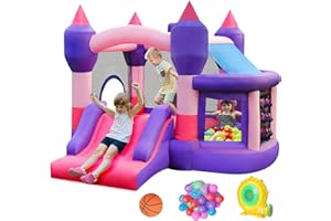 Bolpetizo Inflatable Slide, Inflatable Bounce House,Jumping Castle Kids with Basketball Hoop,Ocean Balls and Storage Bag, 480W Blower Kids Backyard Bouncy House, for Kids 3-8