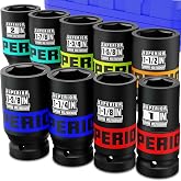 Aiourx 9 Piece 1" Drive Deep Impact Socket Set, 1" - 2" Jumbo Socket, SAE, 6-Point, Heavy Duty CR-MO, Truck Tire Service, Mechanical Equipment Maintance
