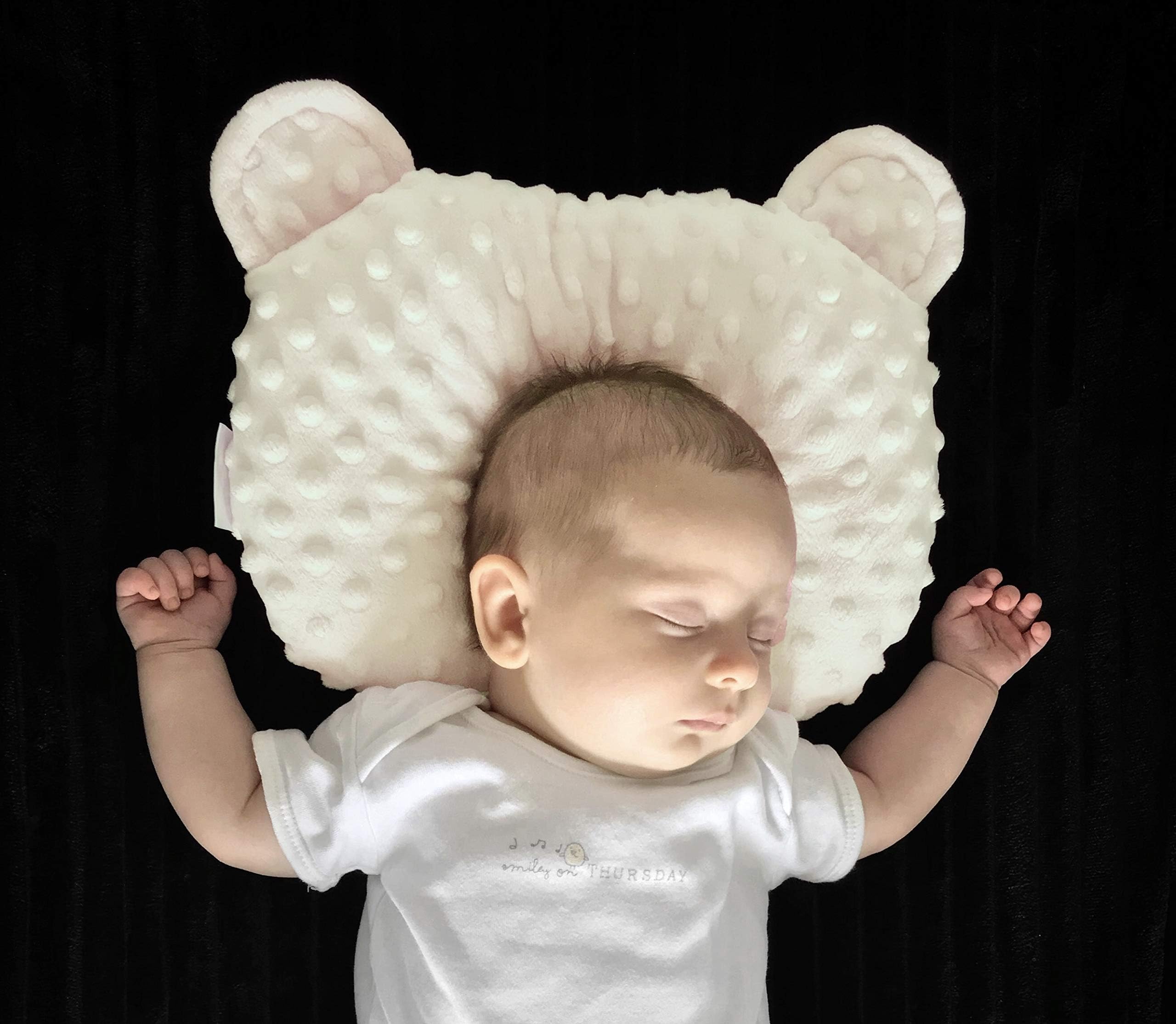 Icab Hand Made Two-Sided 100% Natural Plush/Cotton Baby Pillow for Newborn - Nursing Pillow - Soft Yet Supportive Toddler Pillow - Washable Infant Pillow - No Pillowcase Needed, (Teddy_Yellow)