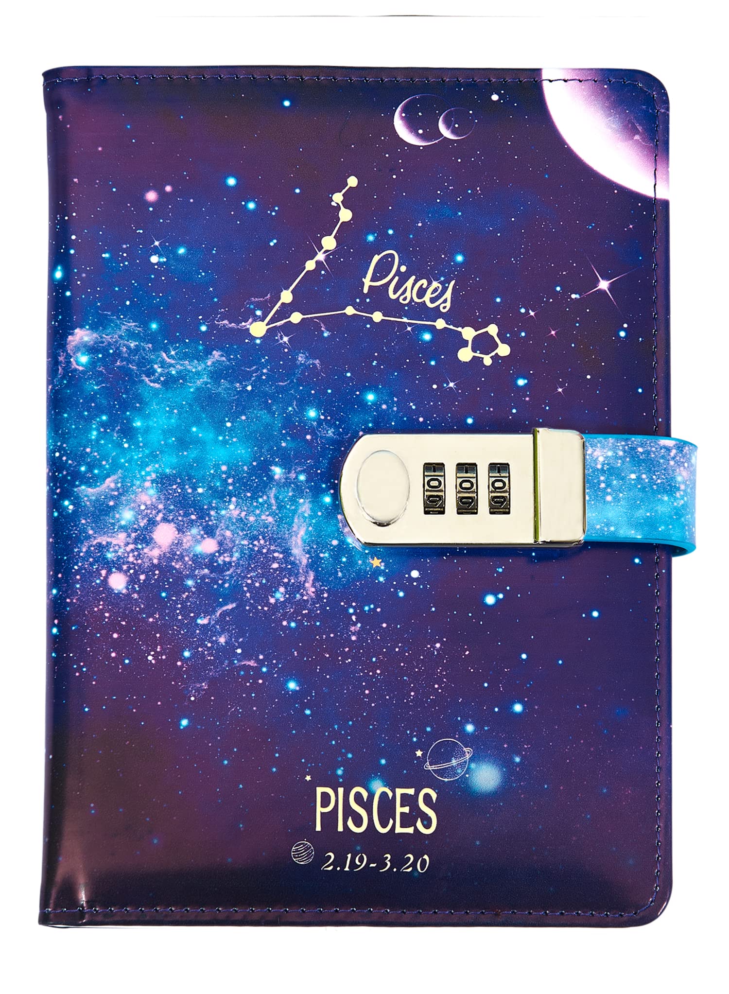 NectaRoy A5 Vintage Lockable Diary, Constellation Travel Journal, PU Leather Password Notebook, Sketchbook Office School Supplies Student Stationery Birthday Gift, 210x145mm