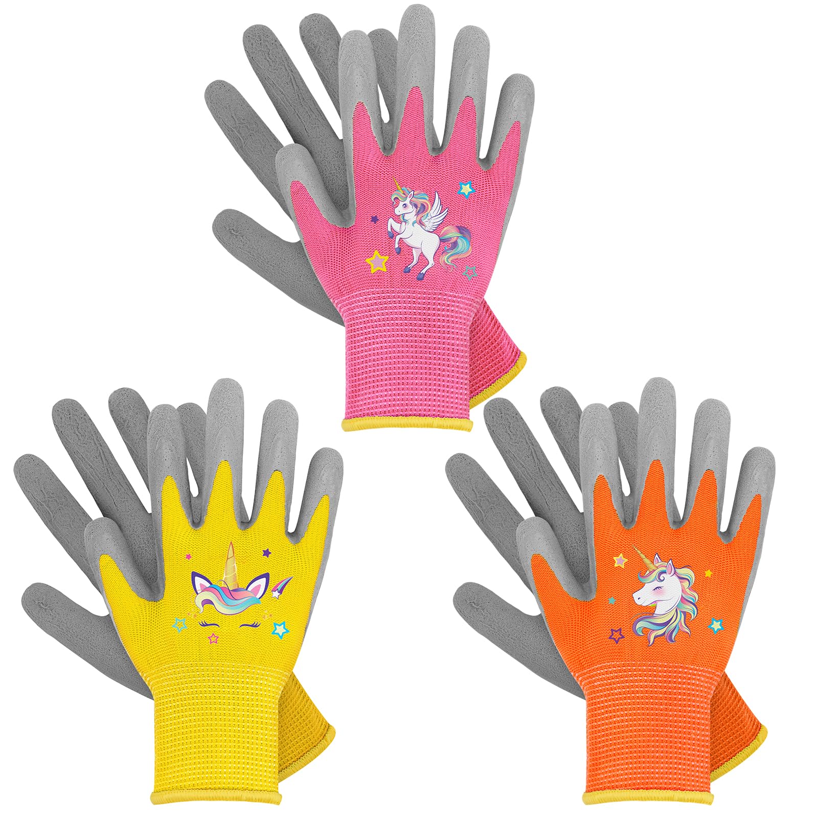 WAWSAM Kids Gardening Gloves 3 Pairs Toddlers Rubber Coated Work Gloves Children Garden Gloves Thorn Proof Heavy Duty Gloves
