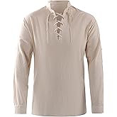 Men's Renaissance Costume Pure Cotton Retro Lace Up Shirts for Pirate Viking Medieval