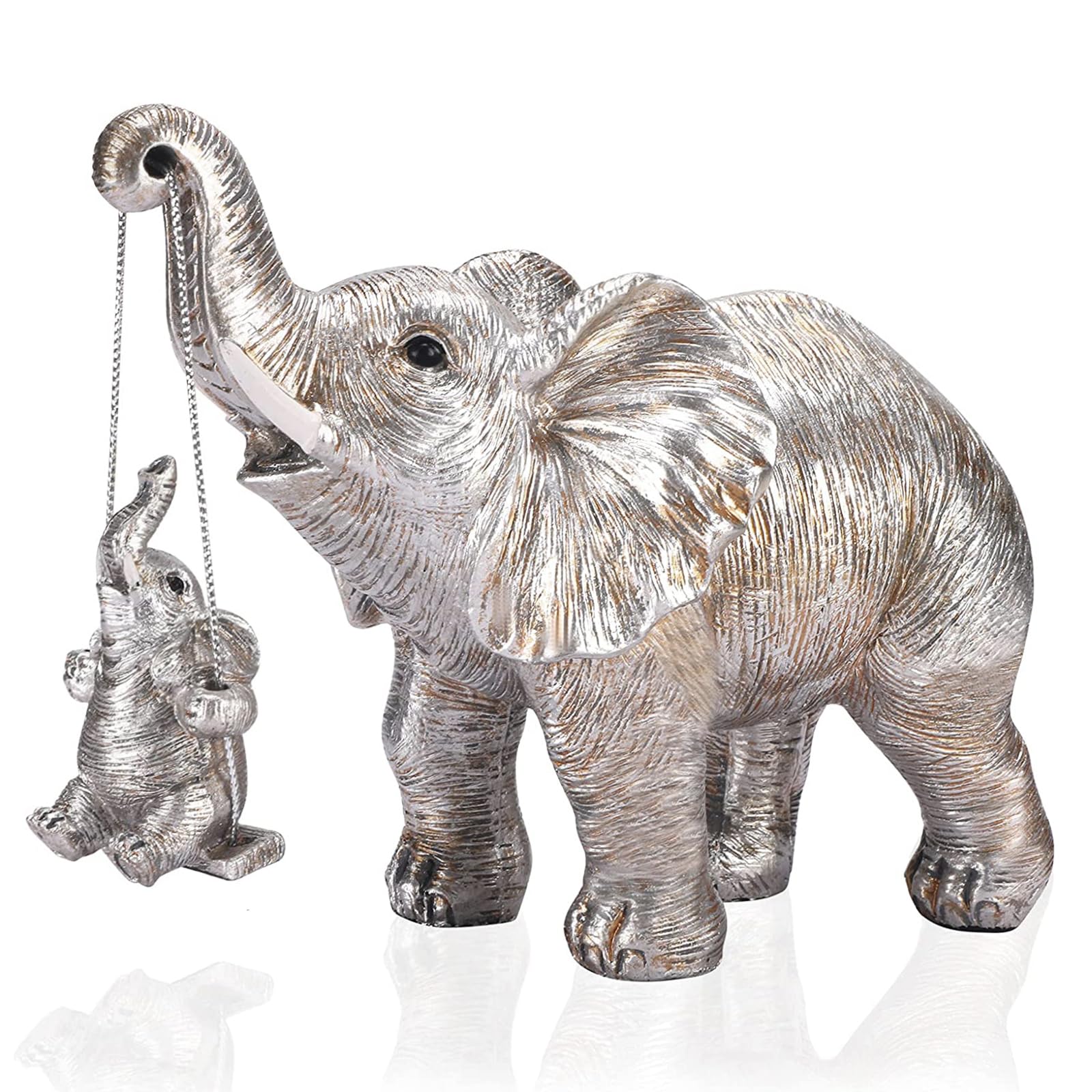 Irayin Elephant Decoration, Elephant Statue Figure, Mom Gift, Elephant Sculpture brings Happiness, Health and Strength, Decoration for Living Room, Office, Bookshelf, Bedroom - Silver