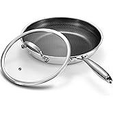 Non Stick 8 Inch Frying Pan with Lid, Hybrid Nonstick Stainless Steel Skillet Pan with Stay-cooling Handle, PFOA Free Non Toxic Dishwash & Oven Safe Kithchen Cookware Set Compatible All Cooktops