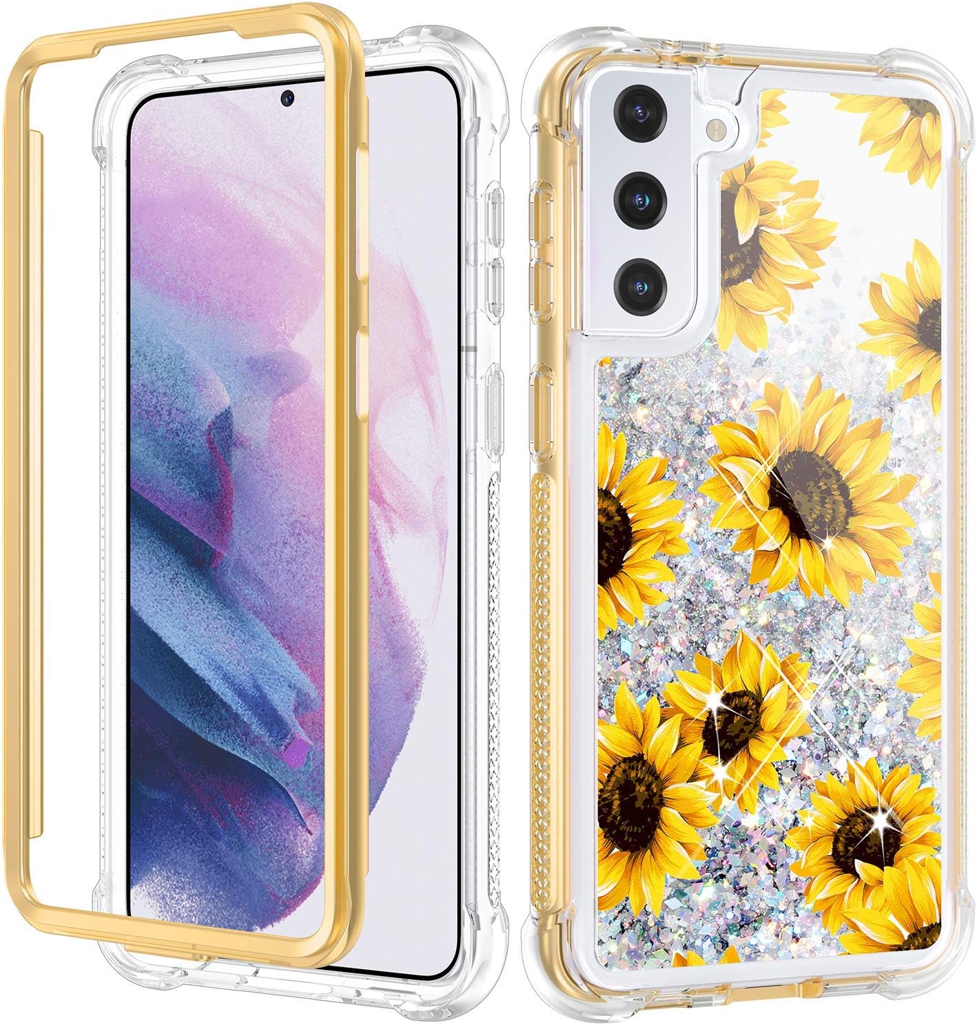 Amazon Com Caka Galaxy S21 Plus 5g Case Sunflower S21 Plus Case Glitter Liquid Full Body Case For Women Girls Girly Protective Bumper Case Without Screen Protector For Galaxy S21 Plus 6 7 Inches