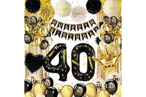 40th Birthday Decorations Black Gold, 40th Birthday Decorations for Men Women with 40th Birthday Balloons, Happy 40th Birthda