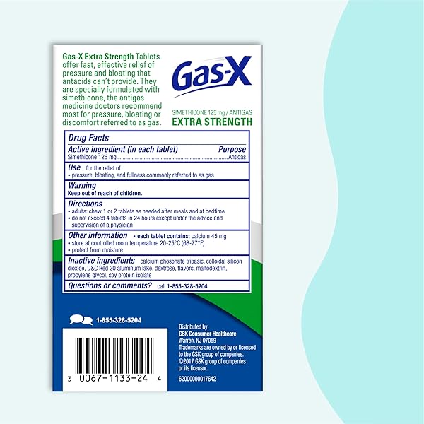GAS-X EXTRA STRENGTH CHEWABLE GAS RELIEF TABLETS WITH SIMETHICONE 125 MG FOR BLOATING RELIEF, CHERRY – 72 COUNT