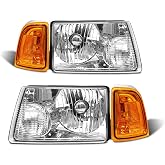 ADCARLIGHTS for 2001-2011 Ford Ranger Halogen Headlight W/O Bulbs | OE 13008/13008, Chrome Housing, IP67, Plug &amp; Play, Polycarbonate lens, Sealed, Direct replacement, amber reflector